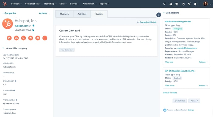 Custom CRM card mock-up
