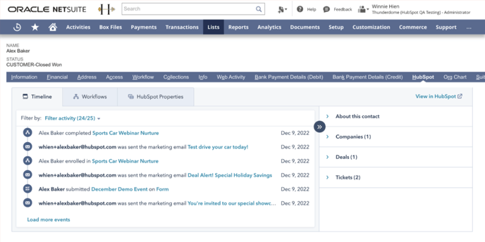 NetSuite Contact Activity Embed