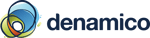Denamico primary horizontal logo in navy featuring the circular multicolor icon and lowercase “denamico” wordmark.